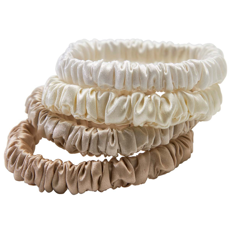 Billede af Lenoites Mulberry Silk Skinny Scrunchies, White, Cream White, Beige, Light Brown