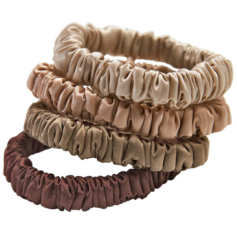 Billede af Lenoites Mulberry Silk Skinny Scrunchies, Beige, Light Brown, Brown, Coffee