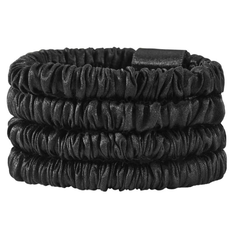 Lenoites Mulberry Silk Skinny Scrunchies Black - 4 pcs