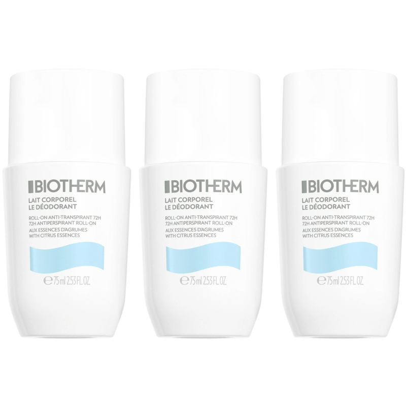 Biotherm Lait Corporel Deodorant Roll-On (3 x 75 ml)