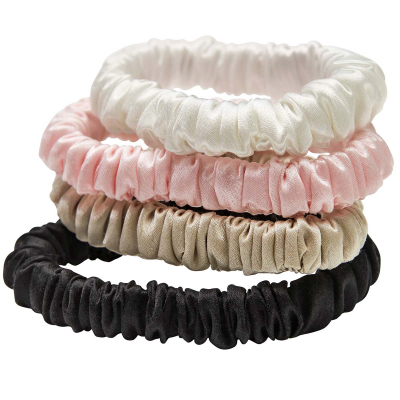 Lenoites Mulberry Silk Skinny Scrunchies, White, Pink, Beige, Black