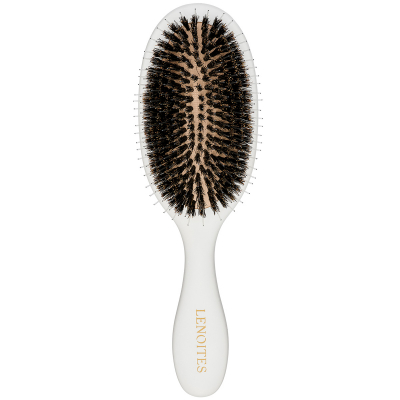 Lenoites Hair Brush Wild Boar With Pouch And Clean White