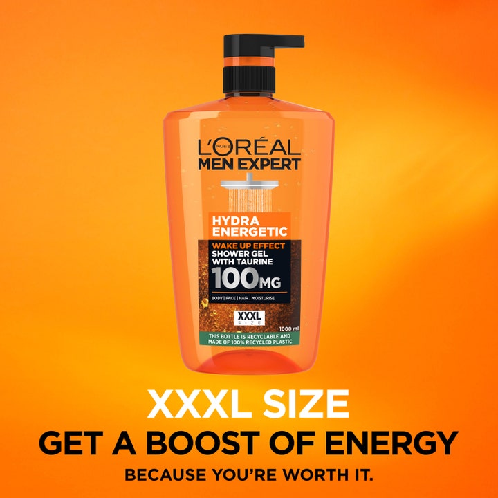L'Oréal Paris Men Expert Hydra Energetic 1000 ml opfriskende shower gel i XXXL-flaske med sort pumpe