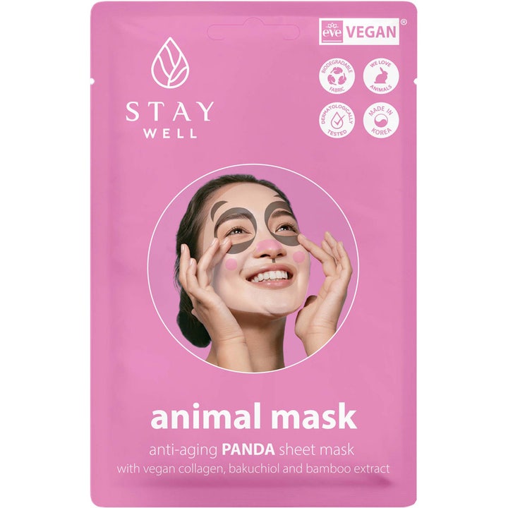 Stay Well Animal Mask Panda 20 ml anti-aging sheet mask i lyserød emballage med legende pandamotiv