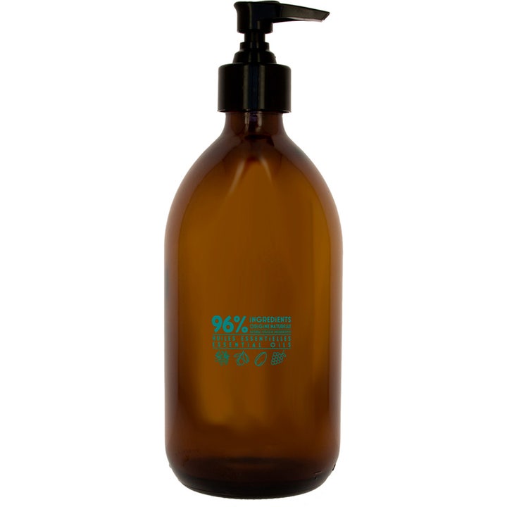 Compagnie de Provence Liquid Marseille Soap Mint Basil 495 ml håndsæbe i brun flaske med sort pumpe og 96% naturlig tekst.