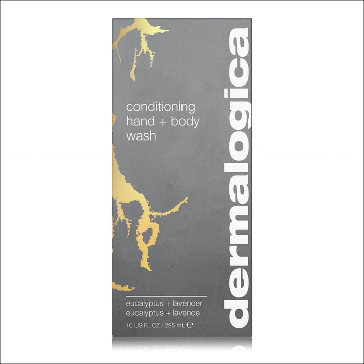 Dermalogica Conditioning Body Wash 295 ml fugtgivende kropsvask i grå æske med guld og eucalyptus.