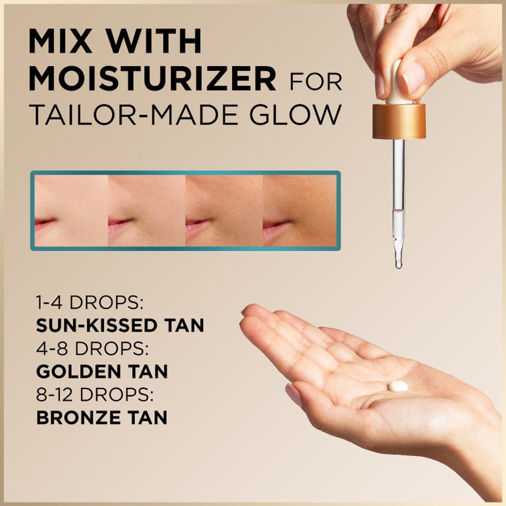 Garnier Ambre Solaire Natural Bronzer Self-Tan Drops 30 ml selvbruner pipette og guide til solbrun glød
