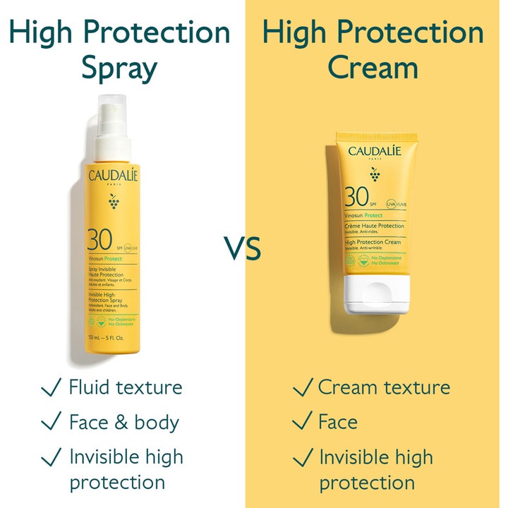 Caudalie Vinosun High Protection Spray 150 ml solcreme sammenligner spray og creme med SPF 30 og let tekstur