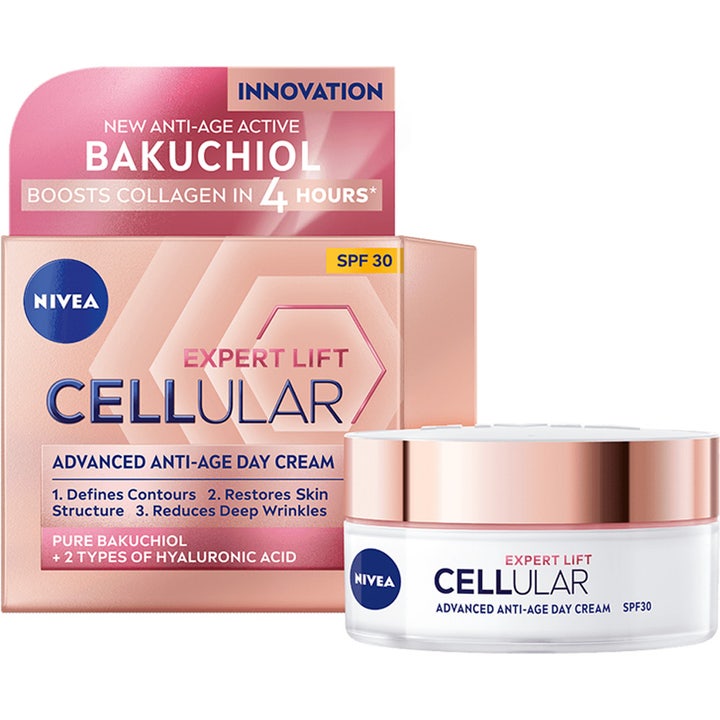 Nivea Cellular Expert Lift Day Cream SPF30 50 ml opstrammende ansigtscreme i hvid krukke med rosaguld låg