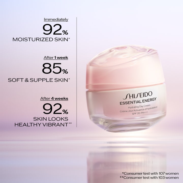 Shiseido Essential Energy Hydrating Day Cream SPF20 50 ml fugtgivende dagcreme i rød krukke mod fine linjer.