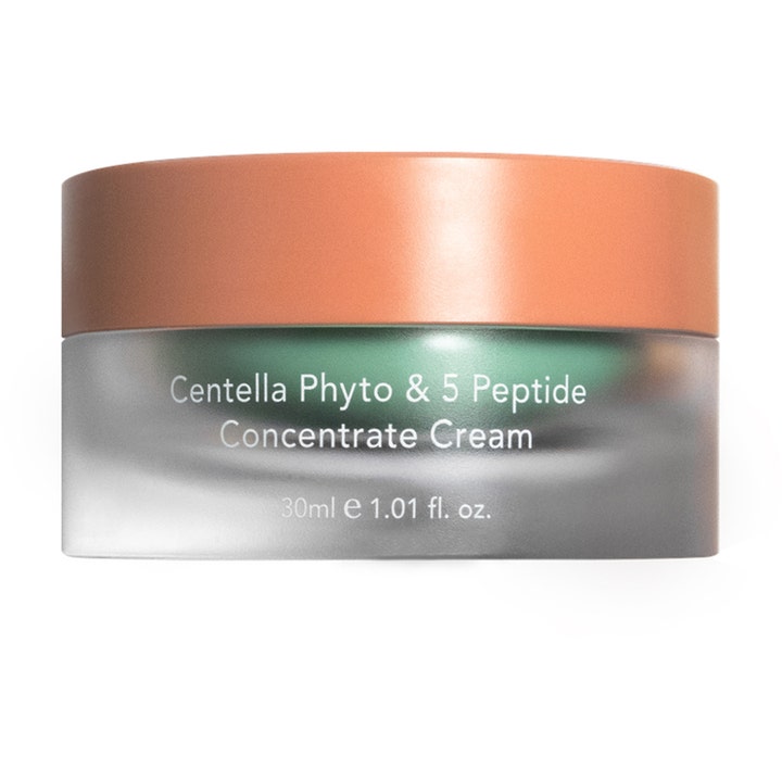 Centella Phyto & 5 Peptide Concentrate Cream 30ml styrkende ansigtscreme i frostet glas med ferskenfarvet låg