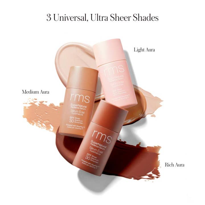 RMS Beauty SuperNatural Tinted Serum 30 ml med SPF30 i tre nuancer med cremet tekstur der giver glød