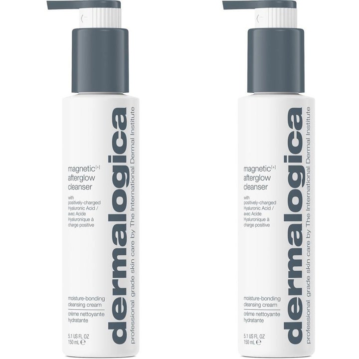 Dermalogica Magnetic Afterglow Cleanser 150 ml fugtgivende rensecreme i to hvide flasker med grå pumper