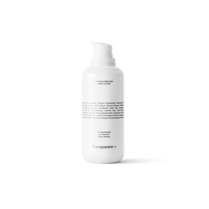 Transparent Lab Vitamin Enriched Body Lotion 400ml styrkende kropspleje i hvid plastflaske med praktisk pumpe