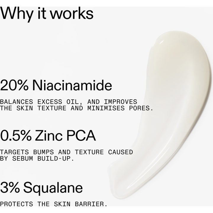 The INKEY List Niacinamide Serum 30 ml balancerende serum med hvid tekstur og tekst om 20% niacinamid.