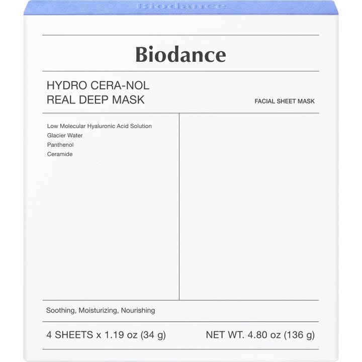Biodance Hydro Cera-nol Real Deep Mask 4 stk beroligende ansigtsmaske i hvid æske med blå kant