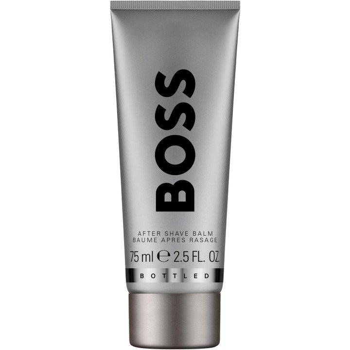 BOSS Bottled After Shave Balm 75 ml beroligende hudpleje i en mat grå tube med sort tekst og sølvfarvet låg
