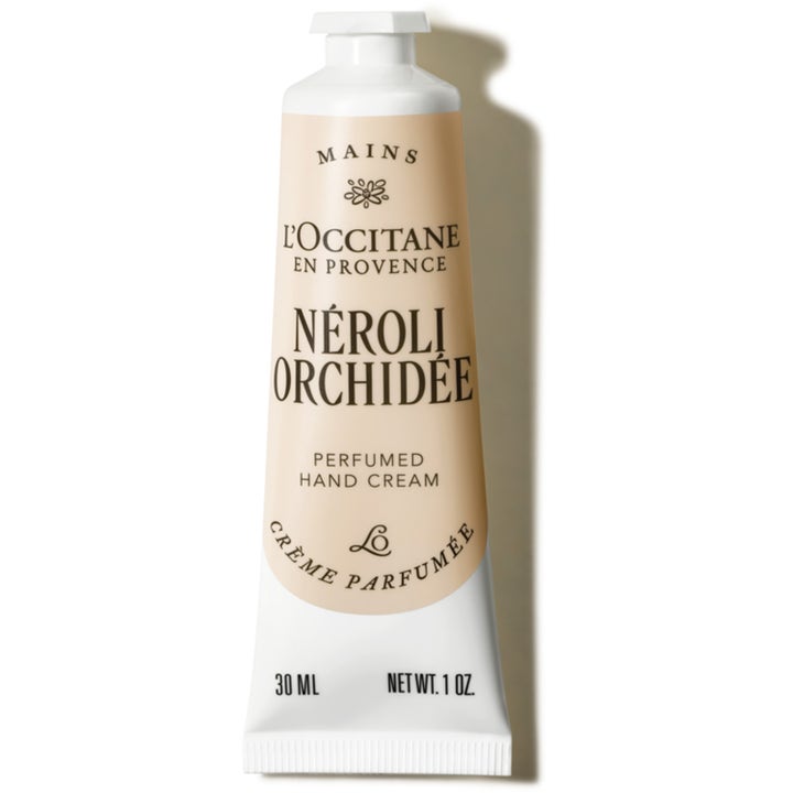 L'Occitane Néroli & Orchidée 30 ml velduftende håndcreme i beige tube der giver fugt og blødgør tørre hænder.