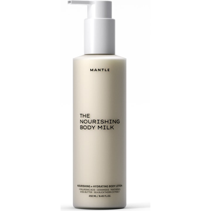 Mantle The Nourishing Body Milk 250 ml nærende bodylotion med hyaluronsyre og ceramider i beige flaske med hvid pumpe