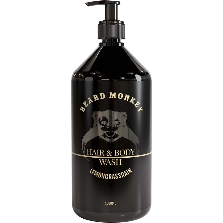 Beard Monkey Hair & Body Wash Lemongrassrain 1000ml plejende kropsvask i stor sort plastflaske med pumpe
