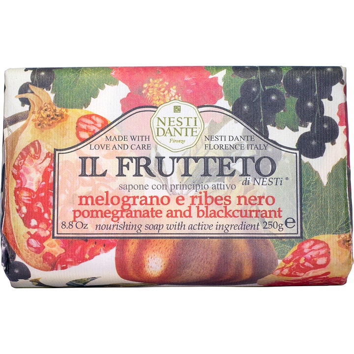 Nesti Dante Il Frutteto Pomegranate & Blackcurrant 250g nærende sæbe i papir med smukke frugtmotiver
