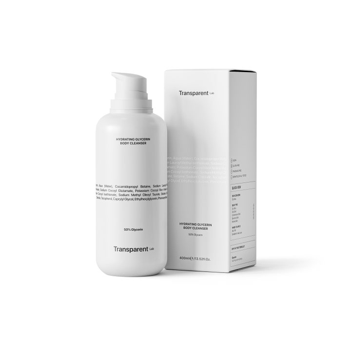 Transparent Lab Hydrating Glycerin Body Cleanser 400 ml fugtgivende kropsvask med 50% glycerin i hvid pumpeflaske