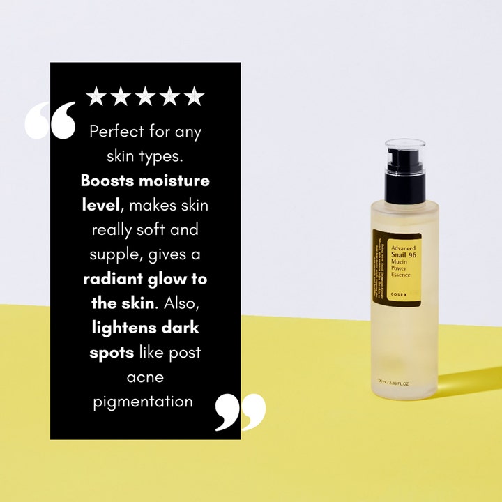 COSRX Advanced Snail 96 Mucin Power Essence 100 ml fugtgivende essence med snegleslim og anmeldelse med fem stjerner