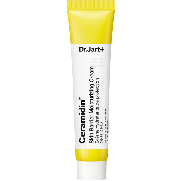 Dr. Jart+ Ceramidin Skin Barrier Moisturizing Cream 15 ml fugtgivende ansigtscreme i hvid og gul tube med hvidt låg