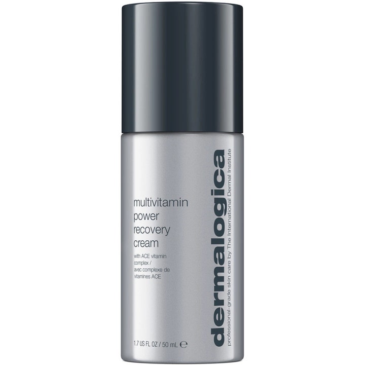 Dermalogica Multivitamin Power Recovery Cream 50 ml genopbyggende ansigtscreme i sølvfarvet flaske med mørkt låg.