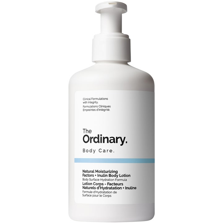 The Ordinary Natural Moisturizing Factors + Inulin Body Lotion 240ml fugtgivende kropspleje i hvid pumpeflaske.