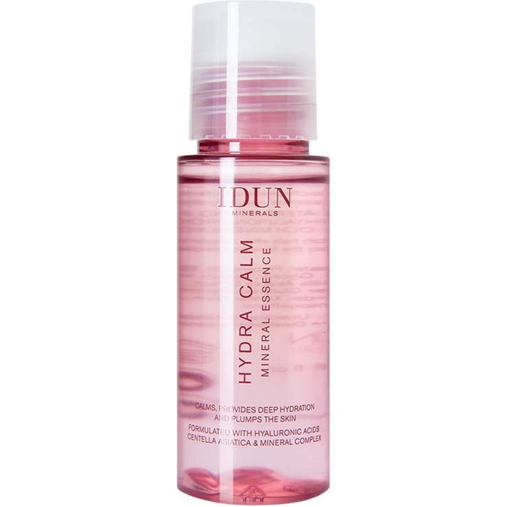 IDUN Minerals Hydra Calm Mineral Essence 100 ml fugtgivende serum med hyaluronsyre i lyserød flaske med hvidt låg