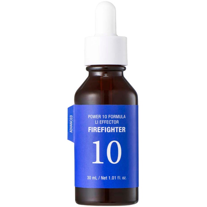 It's Skin Power 10 Formula LI Effector Firefighter 30 ml beroligende serum i mørk glasflaske med blå etiket og hvid top