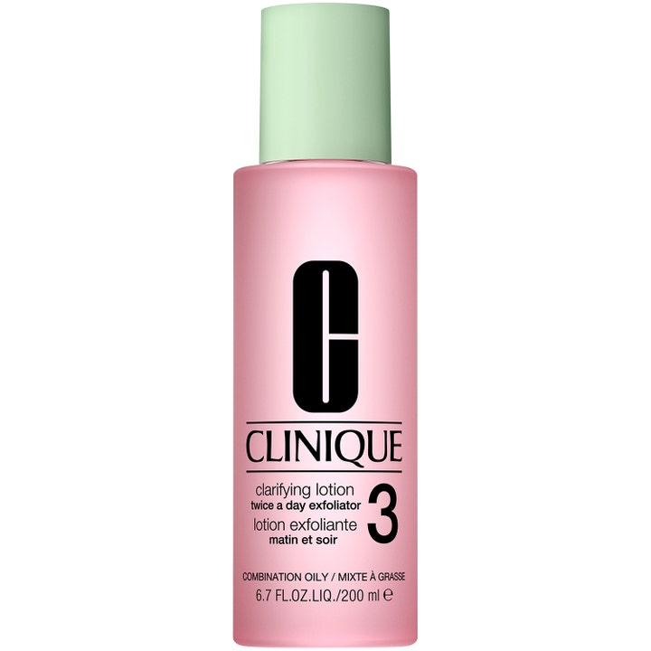 Clinique Clarifying Lotion 3 200 ml eksfolierende ansigtspleje i en lyserød frostet flaske med lysegrønt låg