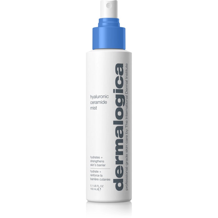 Dermalogica Hyaluronic Ceramide Mist 150 ml fugtgivende ansigtsspray der styrker hudbarrieren i hvid flaske med blå pumpe