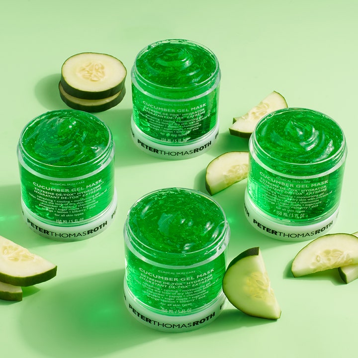 Peter Thomas Roth Cucumber De-Tox Gel Mask 150 ml beroligende ansigtsmaske med kølende grøn gel og friske agurkeskiver