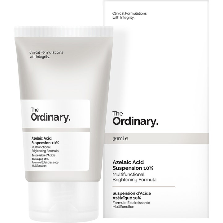 The Ordinary Azelaic Acid Suspension 10% 30ml lysnende ansigtscreme i hvid tube og æske.