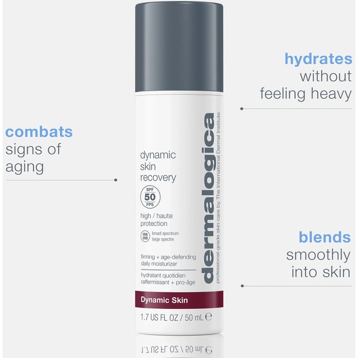 Dermalogica Dynamic Skin Recovery SPF50 50 ml dagcreme modvirker aldringstegn i hvid flaske med gråt låg