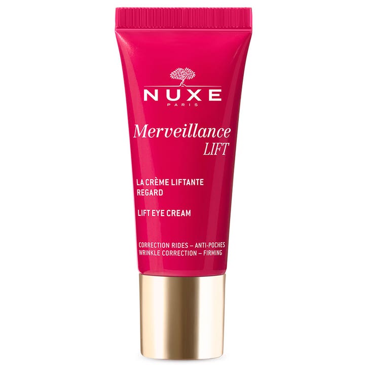 Nuxe Merveillance Lift Eye Cream 15 ml anti-age øjencreme i en klar pink tube med skinnende guldlåg