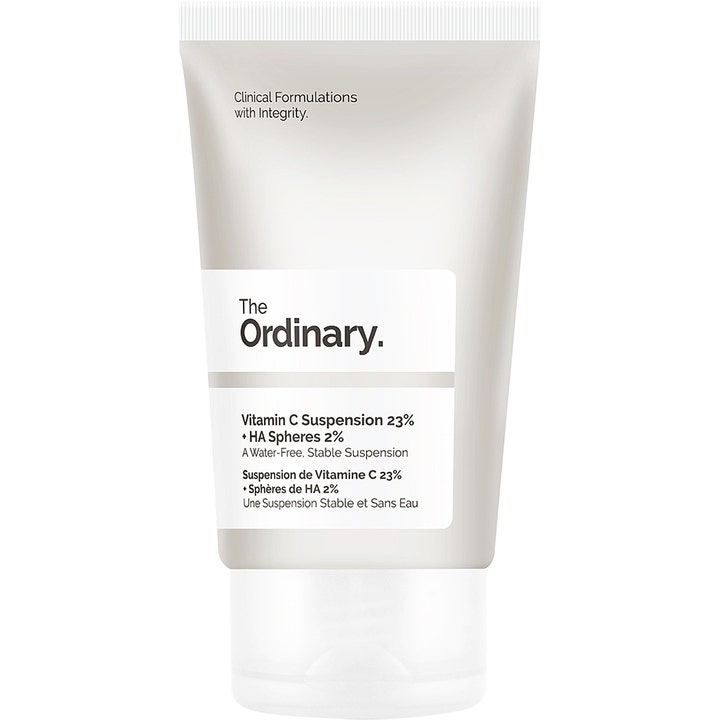 The Ordinary Vitamin C Suspension 23% + HA Spheres 2% 30 ml lysnende creme i en klassisk hvid tube