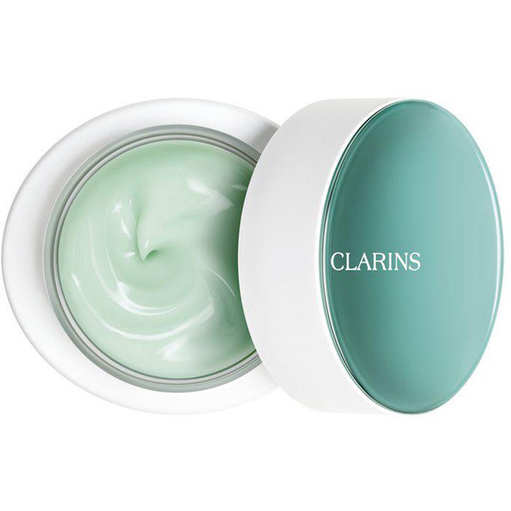 Clarins Cryo-Flash Cream-Mask 75 ml opstrammende ansigtsmaske med lysegrøn tekstur i hvid krukke