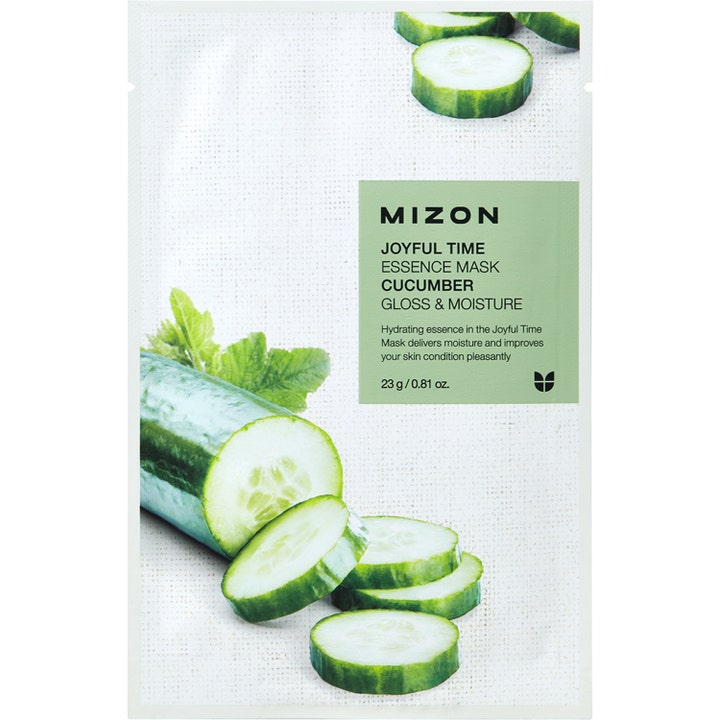 Mizon Joyful Time Essence Mask Cucumber 23 g fugtgivende sheet maske i hvid sachet med friske agurkeskiver