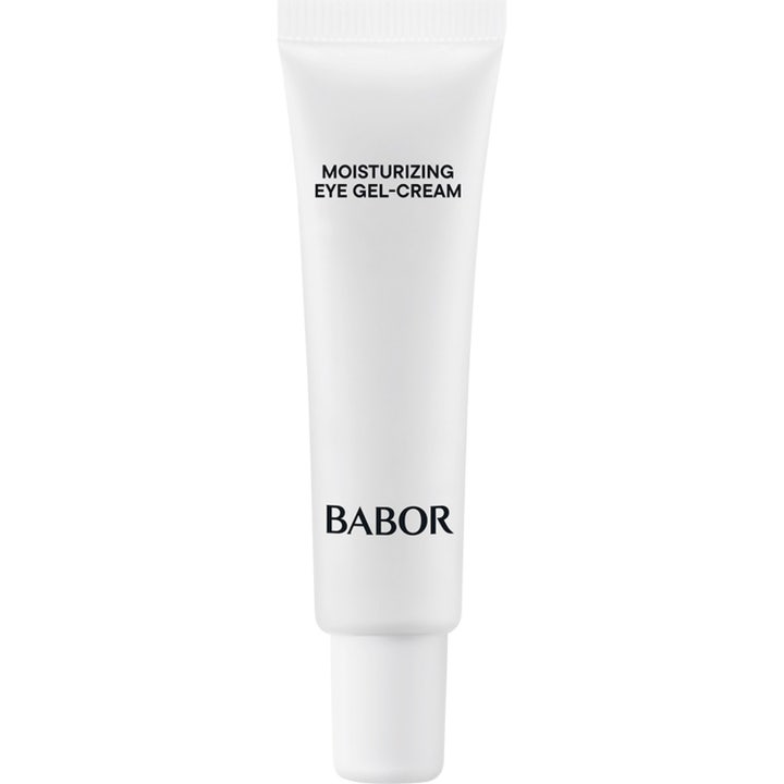 Babor Skinovage Moisturizing Eye Gel-Cream fugtgivende øjencreme i stilren hvid tube med lyseblå tekst