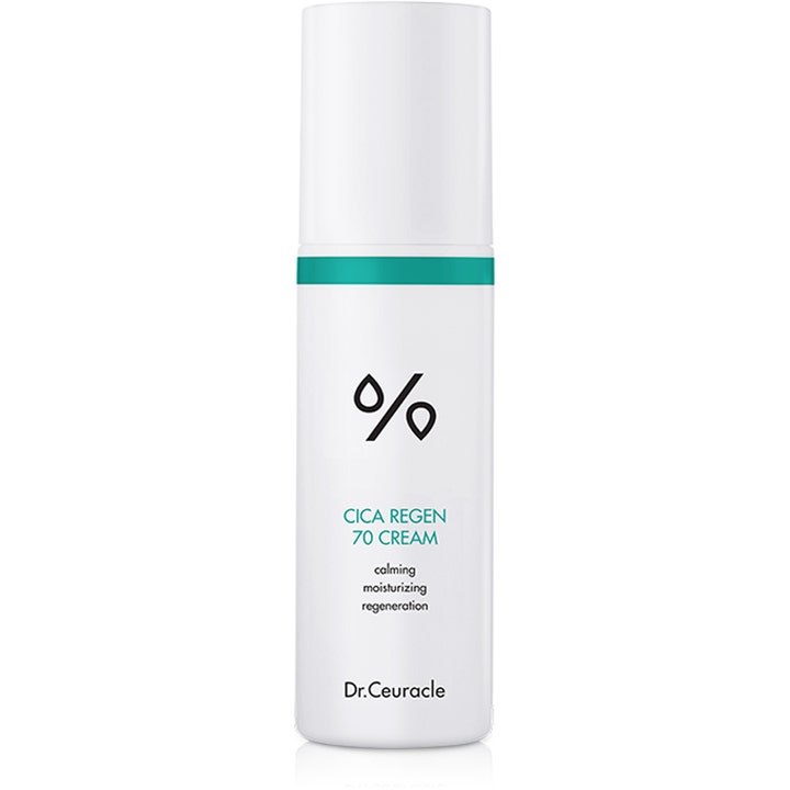 Dr. Ceuracle Cica Regen 70 Cream 50 ml beroligende ansigtscreme i hvid pumpeflaske med grønne detaljer
