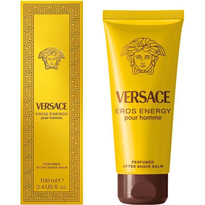 Versace Eros Energy After Shave Balm 100 ml beroligende aftershave i gul tube og æske med ikonisk Medusa-logo.
