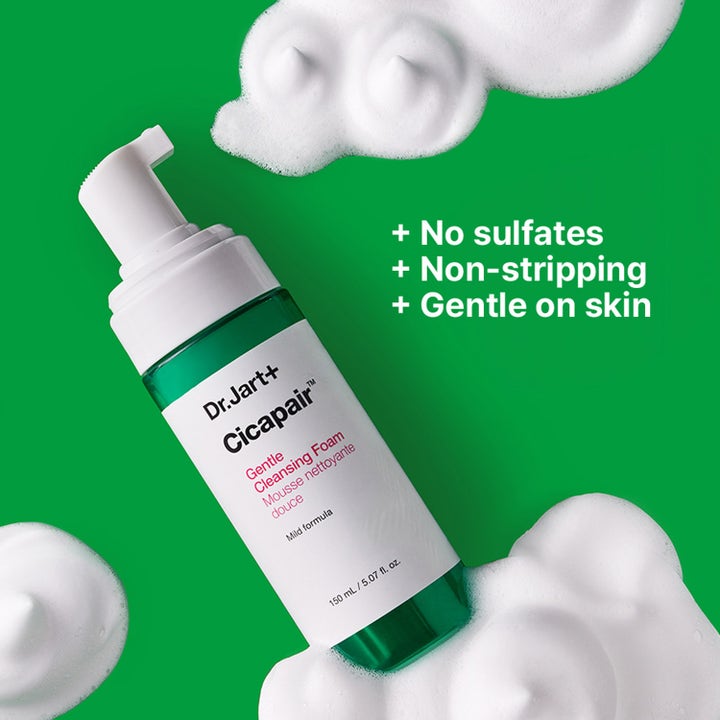 Dr.Jart+ Cicapair Gentle Cleansing Foam 150 ml mild ansigtsvask uden sulfater i grøn flaske med hvidt skum