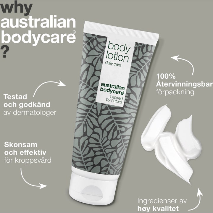 Australian Bodycare Body Lotion 200 ml fugtgivende pleje til uren hud i tube med cremet hvid tekstur