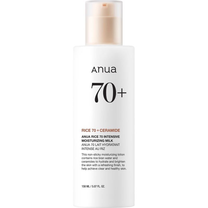 Anua Rice 70 Intensive Moisturizing Milk 150 ml fugtgivende ansigtslotion i hvid pumpeflaske