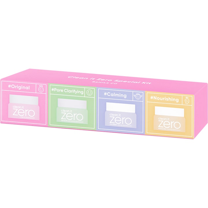 Banila Co Clean It Zero Miniature Set 4x7ml ansigtsrens i lyserød æske med Original, Pore Clarifying, Calming og Nourishing
