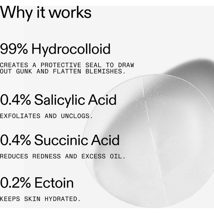The INKEY List Hydrocolloid Invisible Pimple Patches 22 stk spot treatment med info om salicylsyre og ravsyre