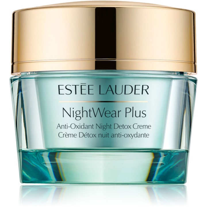 Estée Lauder NightWear Plus Anti-Oxidant Night Detox Creme afgiftende natcreme i lyseblå glaskrukke med guldlåg